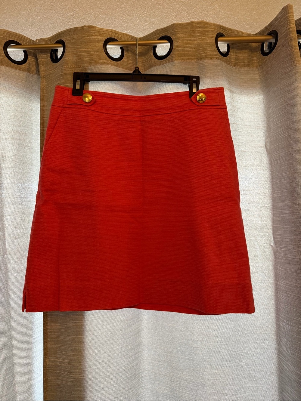 Ann Taylor Coral Midi Skirt with Gold Button Details